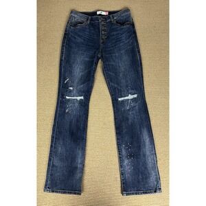 cabi Button Fly Straight Blue Jeans Size 6‎ Faded Distress Cotton Blend